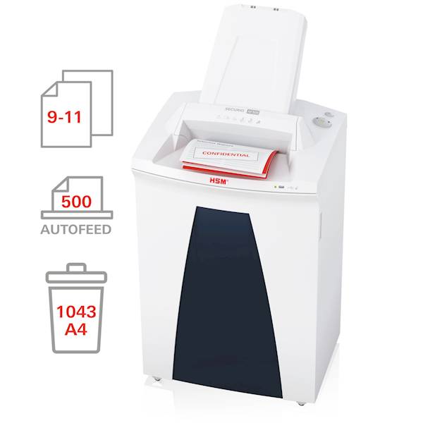 NISZCZARKA HSM SECURIO AF500  z podajnikiem kosz 82L , cięcie ścinki 1.9x15mm , wydajność do 500 arkuszy