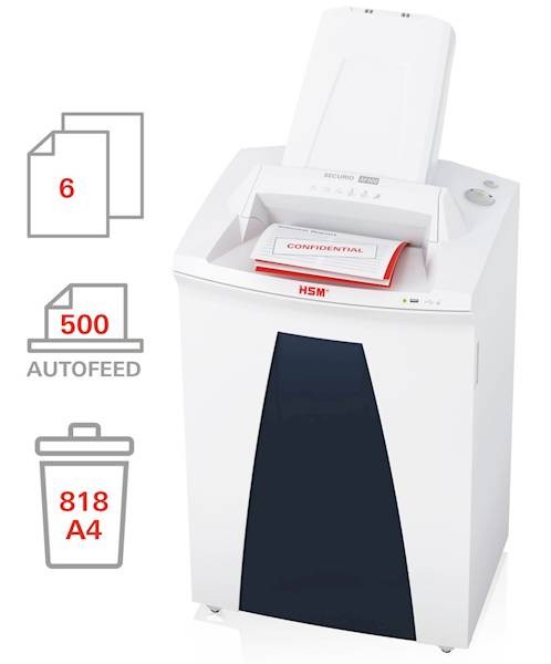 NISZCZARKA HSM SECURIO AF500  z podajnikiem kosz 82L , cięcie ścinki 0,78x11mm , wydajność do 500 arkuszy