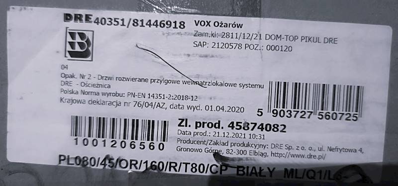 OŚCIEŻNICA REG. 160-180 80P BIAŁY CPL DRE