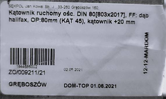 KĄTOWNIK Z PRZEDŁ. PIÓREM 80 DĄB HALIFAX 8cm