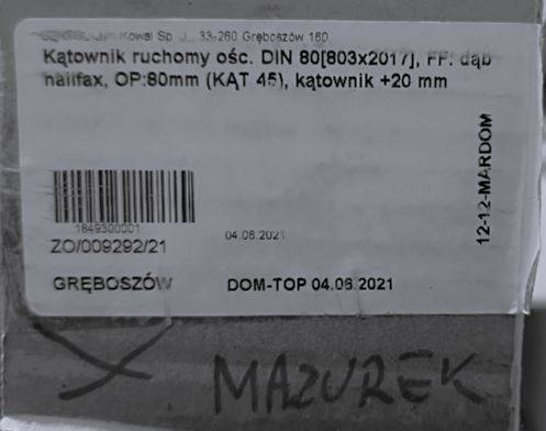 KĄTOWNIK Z PRZEDŁ. PIÓREM 80 DĄB HALIFAX 8cm