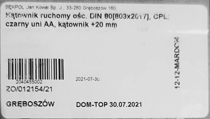 KĄTOWNIK Z PRZEDŁ. PIÓREM 80 CZARNY UNI 6 cm
