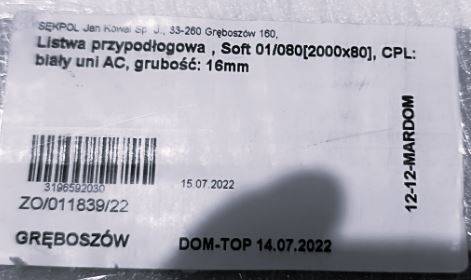 LISTWA MDF VIVENTO SOFT 200CM BIAŁY UNI 80