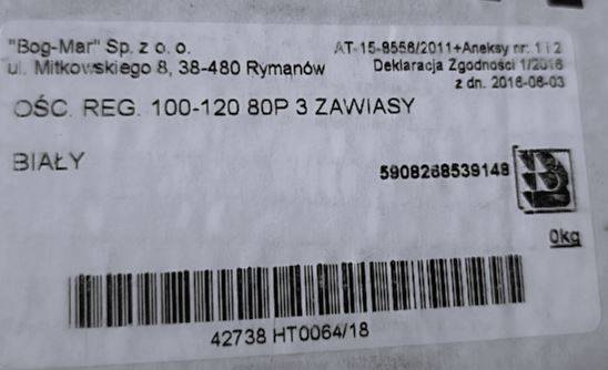 OŚCIEŻNICA REG. 100-120 80P BIAŁY BOG-MAR 6 cm