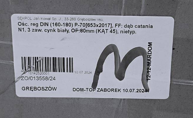 OŚCIEŻNICA REG. 160-180 70P DĄB CATANIA 8 cm zwężo