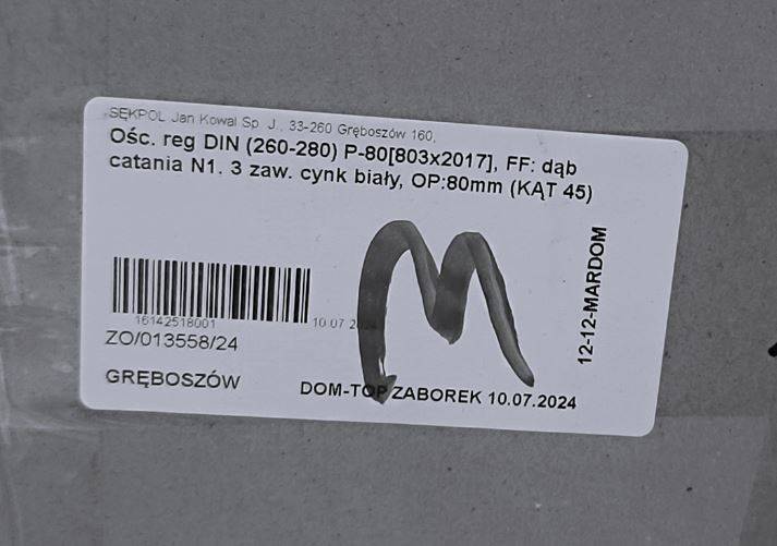 OŚCIEŻNICA REG. 260-280 80P DĄB CATANIA 8 cm