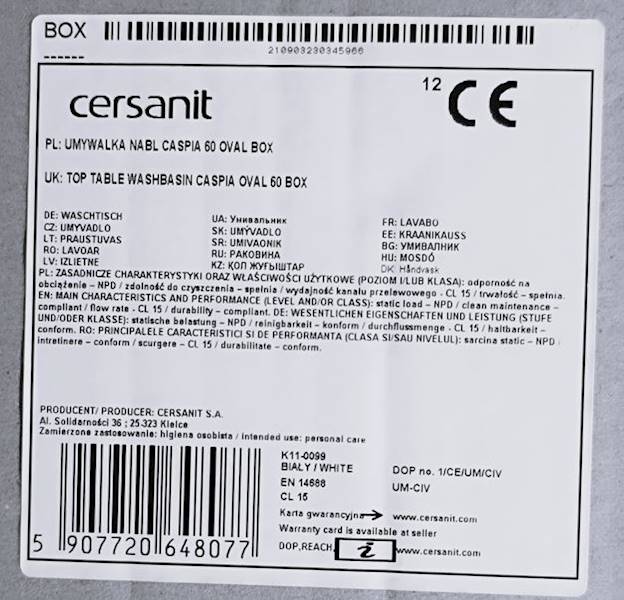UMYWALKA NABLATOWA CASPIA OVAL 60 K11-0099