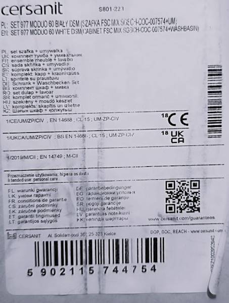 SZAFKA Z UMYWALK. SET 977 MODUO 60 BIAŁY S801-223