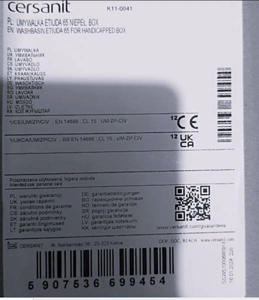 UMYWALKA ETIUDA 65 K11-0041 bez syfonu i baterii