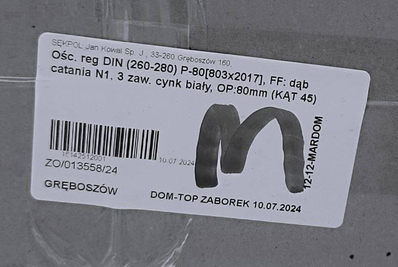 OŚCIEŻNICA REG. 260-280 80P DĄB CATANIA 8 cm