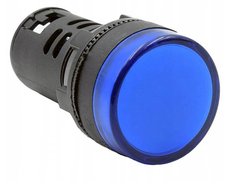 Kontrolka LED 28mm plastik 230V niebieska