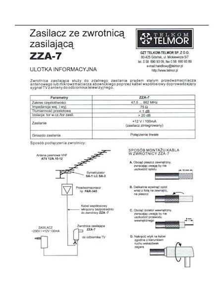 Zasilacz antenowy 12V TELMOR ze zwrotnicą ZZA-7