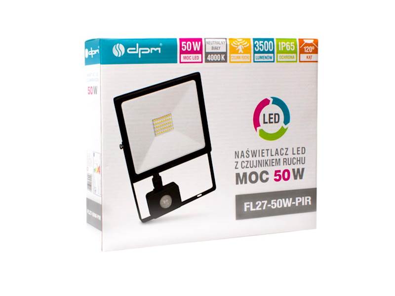 HALOGEN SLIM LED DPM 50W neutralny 4000K + PIR