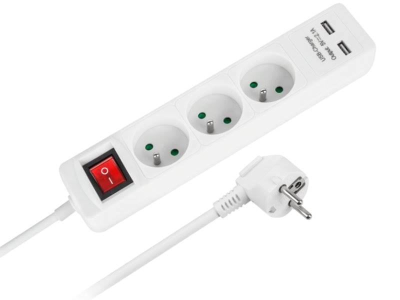 LISTWA ZASILAJĄCA 3 gniazda + 2x USB - 1,5m