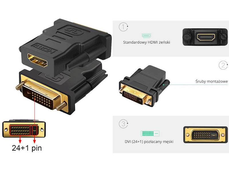 Adapter przejściówka DVI wtyk - HDMI gniazdo 24+1