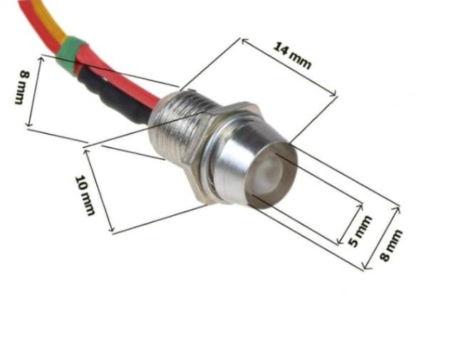 DIODA LED kontrolka 5mm 12V MIG. przewód CZERWONA
