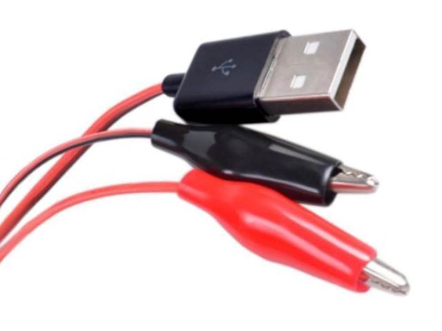 Kabel USB A z krokodylkami czarny + czerwony 80cm