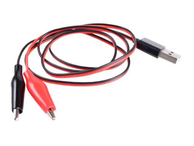 Kabel USB A z krokodylkami czarny + czerwony 80cm