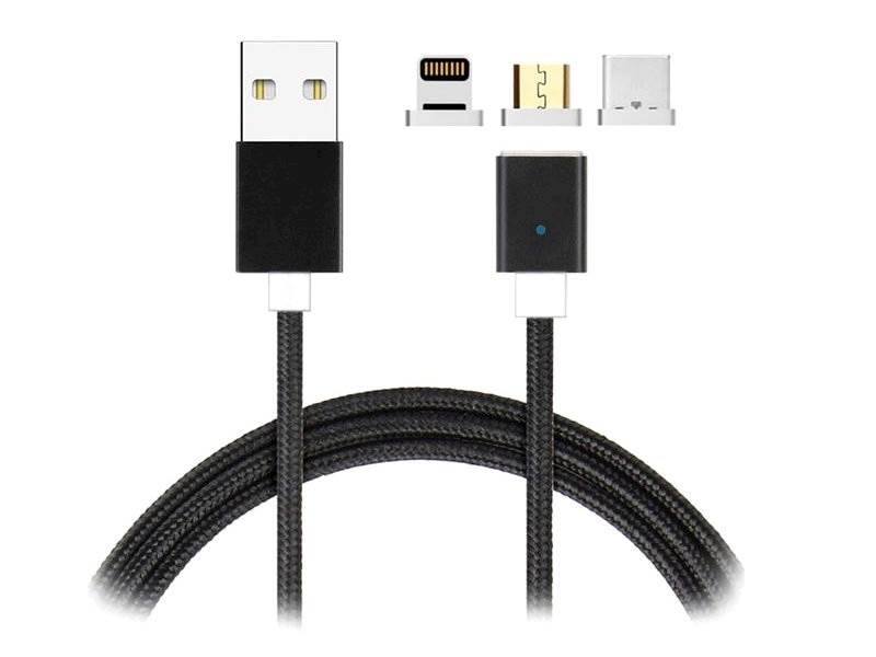 Kabel USB magnetyczny z końcówkami 3w1 CZARNY