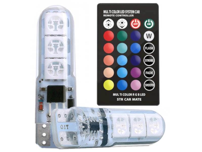 Żarówka LED RGB W5W / T10 - 12V / 2W - 2szt.+pilot