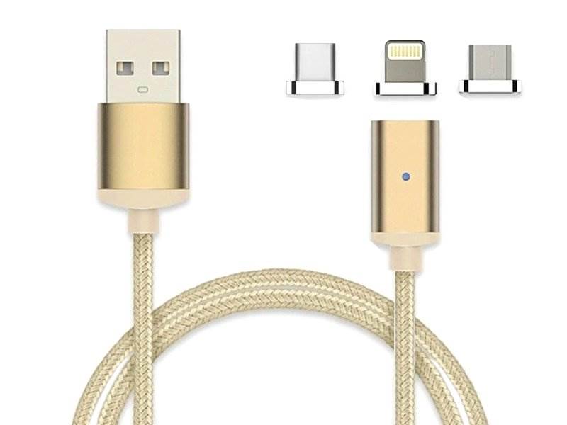 Kabel USB magnetyczny z końcówkami 3w1 ZŁOTY
