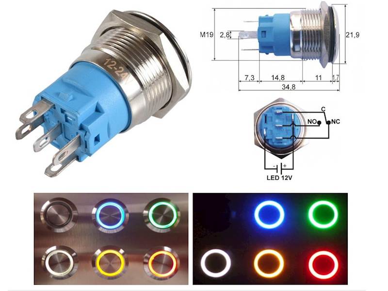 PRZYCISK WANDALOODPORNY LED CHWILOWY 22mm zielony