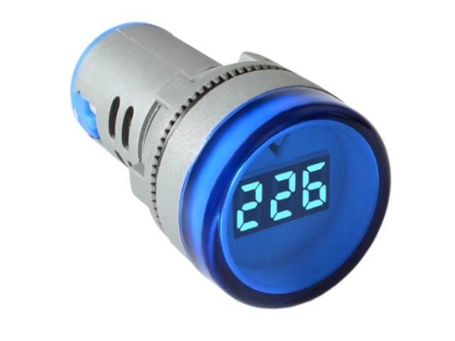 Woltomierz LED 28mm 60-500V AC okrągły - niebieski