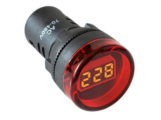 Woltomierz LED 28mm 70-480V AC okrągły - czerwony