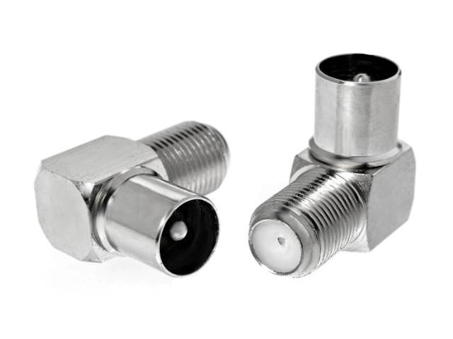 Adapter gniazdo F - wtyk TV kątowy + wtyk F