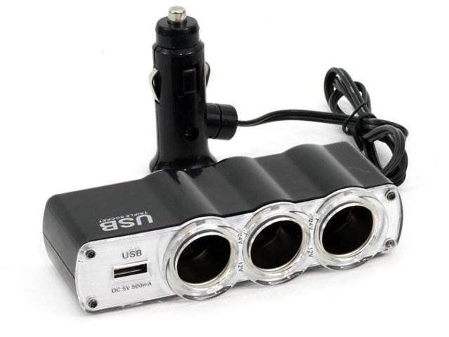 Rozgałęźnik zapalniczki samochodowej na 3gn. + USB