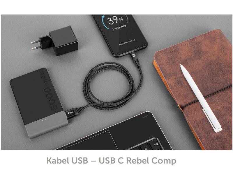 Kabel USB typ C czarny REBEL 1m