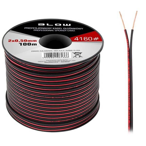 Kabel przewód głośnikowy CCA-OFC 2x 0,50mm -1m