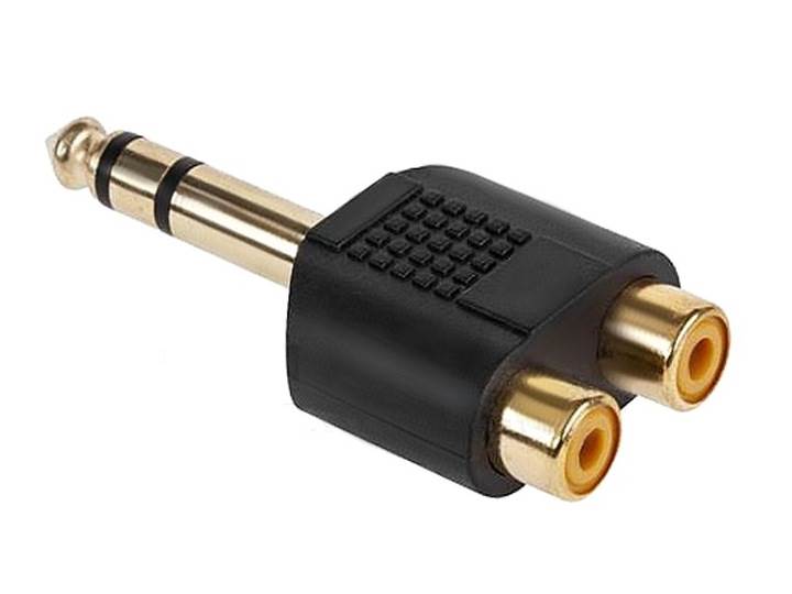 Adapter Jack 6,3mm wtyk - 2x RCA gniazdo - gold