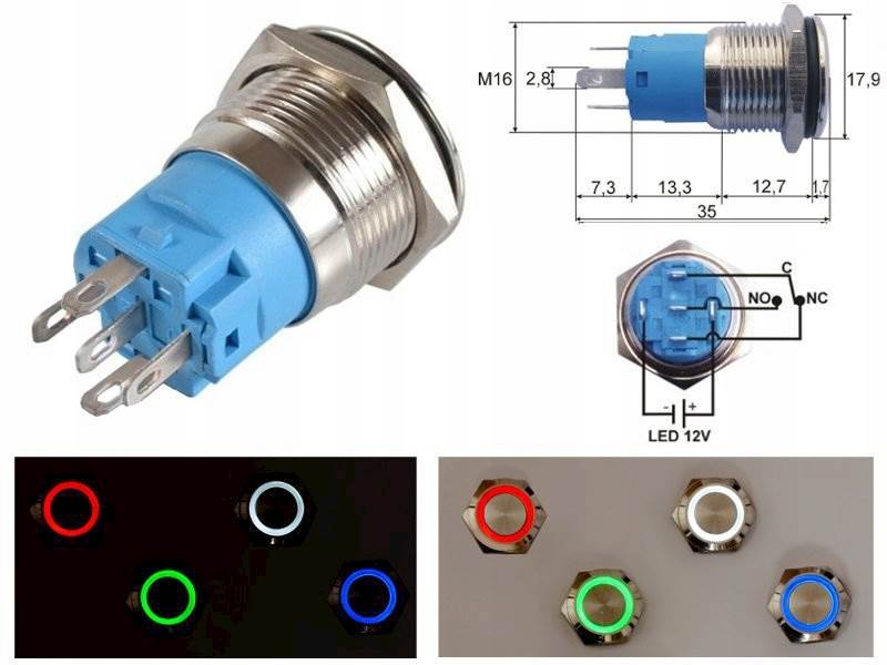PRZEŁĄCZNIK WANDALOODPORNY LED ON-OFF 19mm biały
