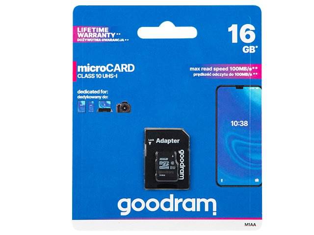 Karta micro SD HC 16GB + adapter GOODRAM CLASS 10