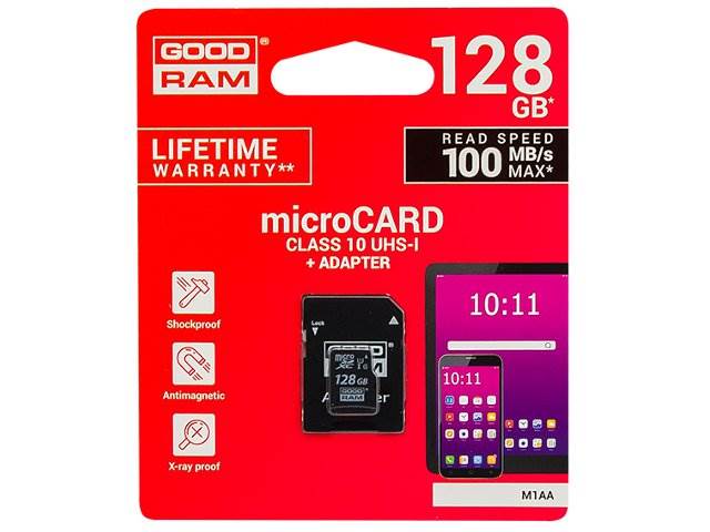 Karta micro SD UHS-1 128GB + adapter SD GOODRAM 