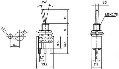 Przełącznik dźwigniowy MTS-103  3A-250/6A-125VAC