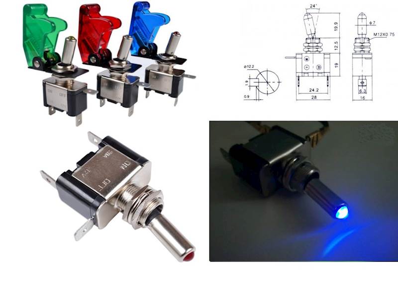 Przełącznik ASW-07D ON/OFF 12V/20A dioda NIEBIESKA