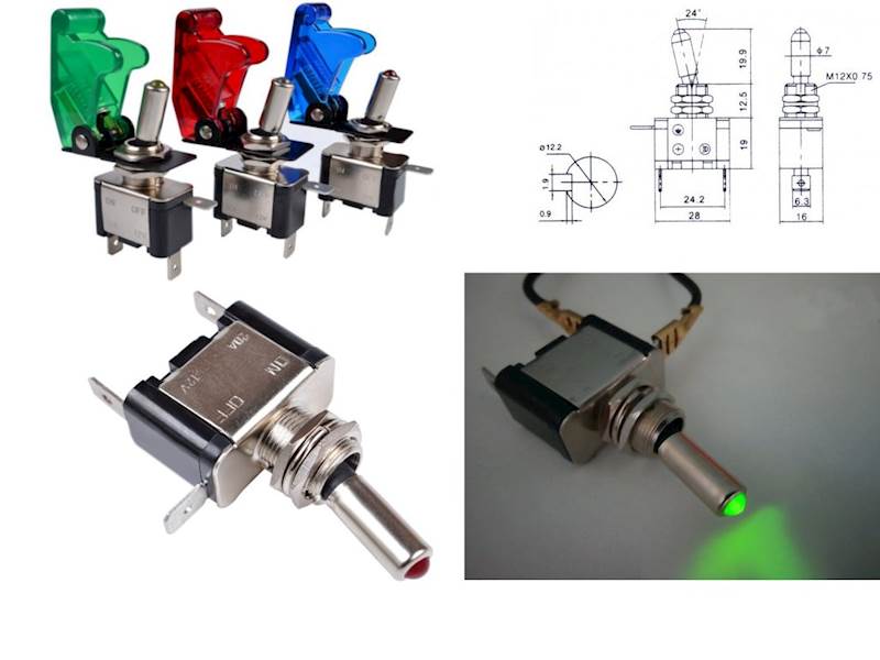Przełącznik ASW-07D ON/OFF 12V/20A dioda ZIELONA