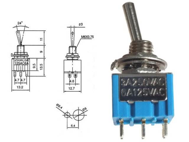 Przełącznik dźwigniowy MTS-203  3A-250/6A-125VAC