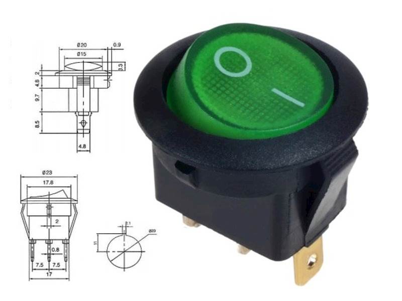 Przełącznik klawiszowy SW-01 AC 250V zielony