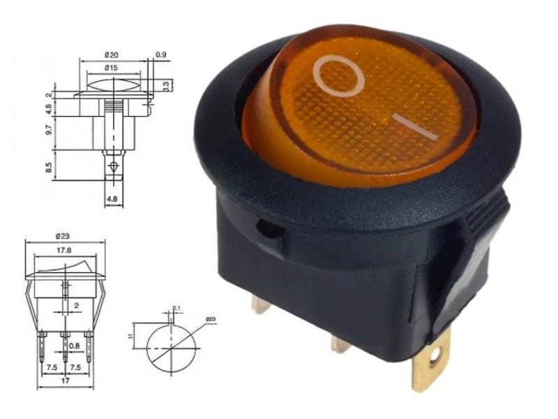 Przełącznik klawiszowy SW-01 DC 12V żółty