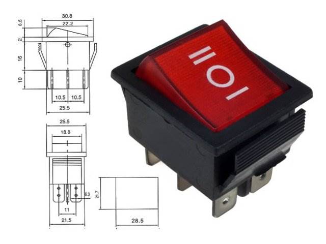 Przełącznik klawiszowy IRS-203 AC czerwony