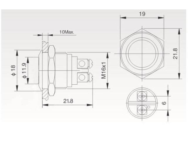 Przełącznik PUSH-ON monostabilny 2A / 250V płaski