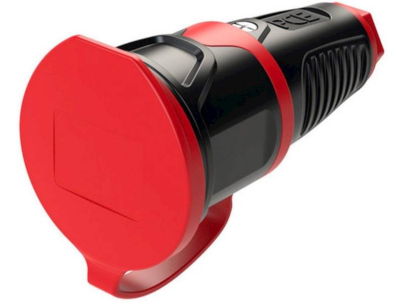 Gniazdo gumowe AC 230V / 16A czarne z klapką PCE