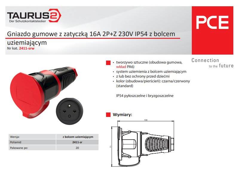 Gniazdo gumowe AC 230V / 16A czarne z klapką PCE