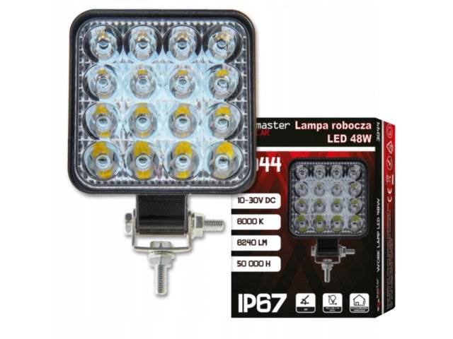 LAMPA ROBOCZA - HALOGEN kwadrat 16 LED 48W 10-30V