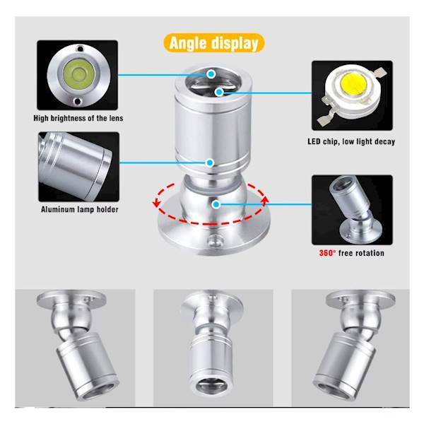 Lampka LED aluminiowa 12V 1W regulowana z soczewką