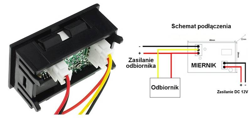 Woltomierz Amperomierz LED 0-99.9V / 10A + bocznik