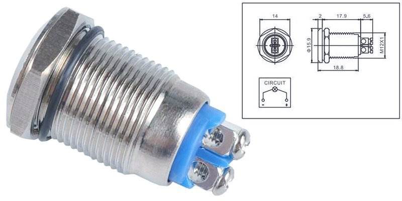 Kontrolka LED 16mm 24V metal CZERWONA